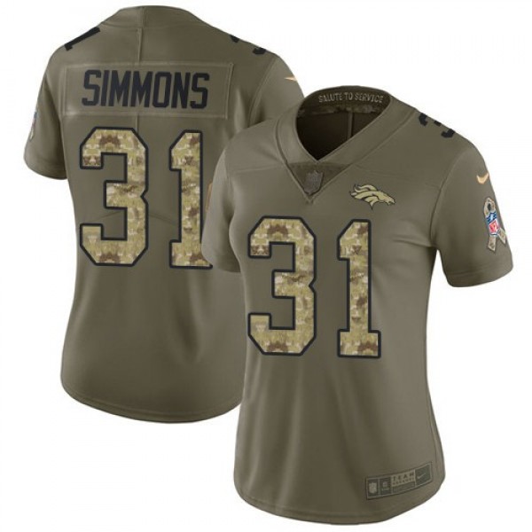 Women's Broncos #31 Justin Simmons Olive Camo Stitched NFL Limited 2017 Salute to Service Jersey
