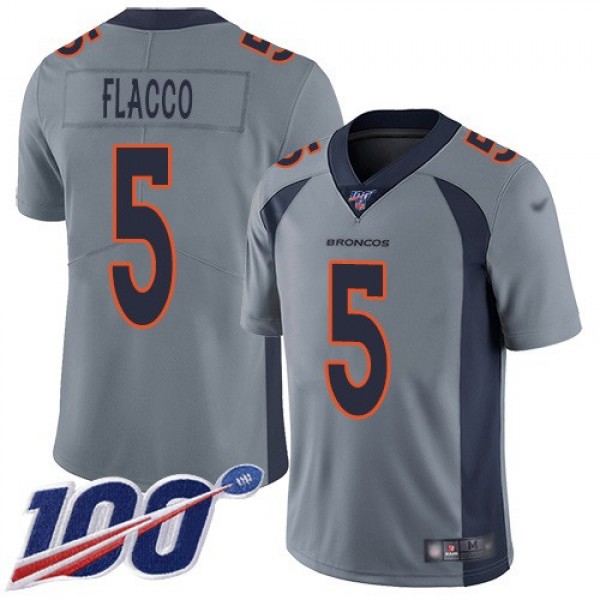 Nike Broncos #5 Joe Flacco Gray Men's Stitched NFL Limited Inverted Legend 100th Season Jersey