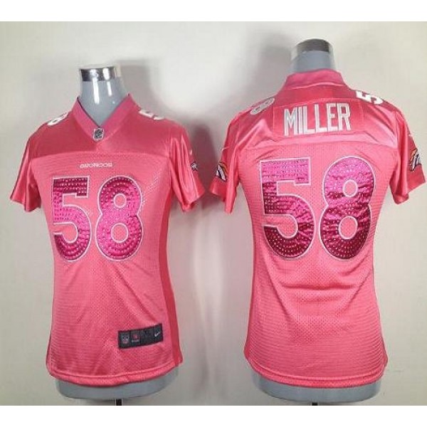 Women's Broncos #58 Von Miller Pink Sweetheart Stitched NFL Elite Jersey
