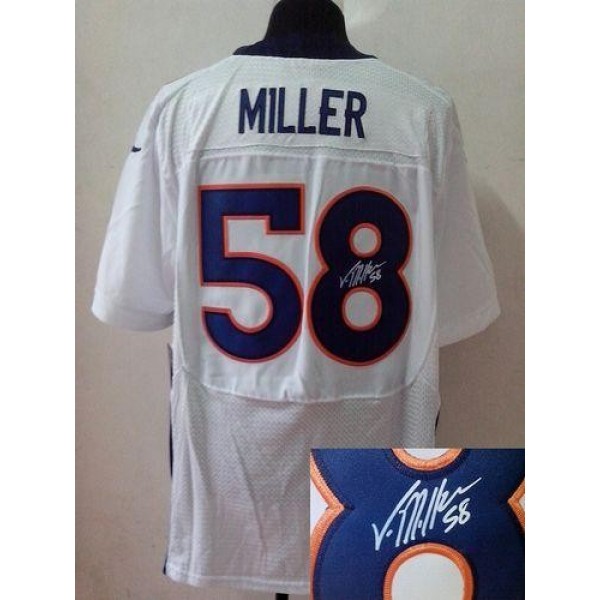 Nike Broncos #58 Von Miller White Men's Stitched NFL Elite Autographed Jersey