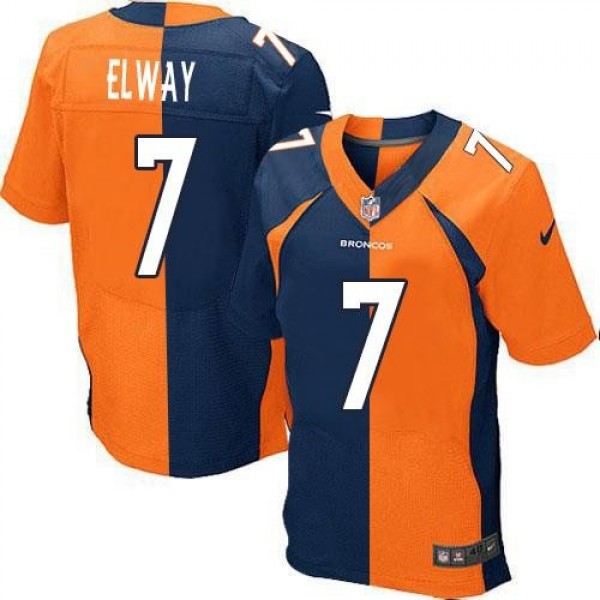 Nike Broncos #7 John Elway Orange/Navy Blue Men's Stitched NFL Elite Split Jersey