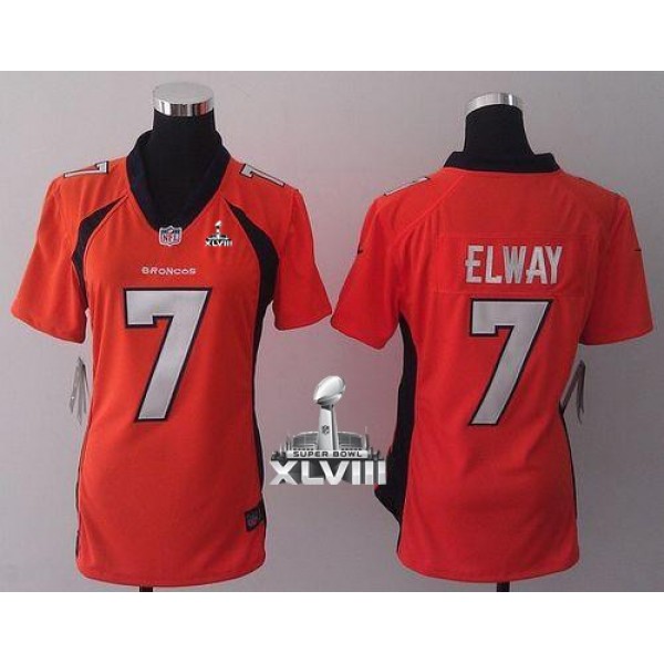 Women's Broncos #7 John Elway Orange Team Color Super Bowl XLVIII Stitched NFL New Elite Jersey
