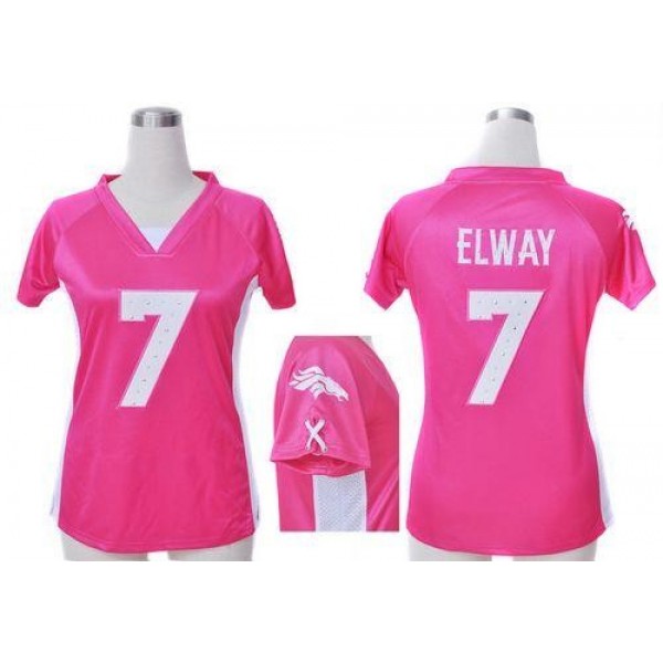 Women's Broncos #7 John Elway Pink Draft Him Name Number Top Stitched NFL Elite Jersey