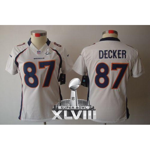 Women's Broncos #87 Eric Decker White Super Bowl XLVIII Stitched NFL Limited Jersey