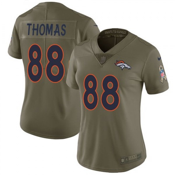 Women's Broncos #88 Demaryius Thomas Olive Stitched NFL Limited 2017 Salute to Service Jersey