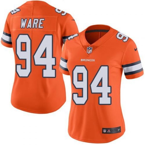 Women's Broncos #94 DeMarcus Ware Orange Stitched NFL Limited Rush Jersey