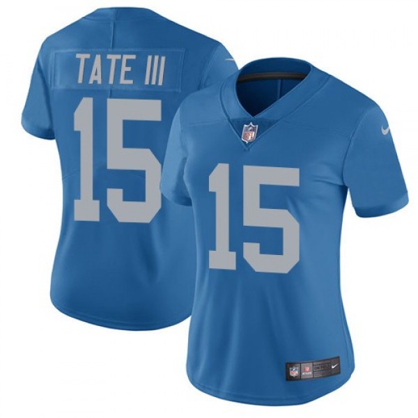 Women's Lions #15 Golden Tate III Blue Throwback Stitched NFL Vapor Untouchable Limited Jersey