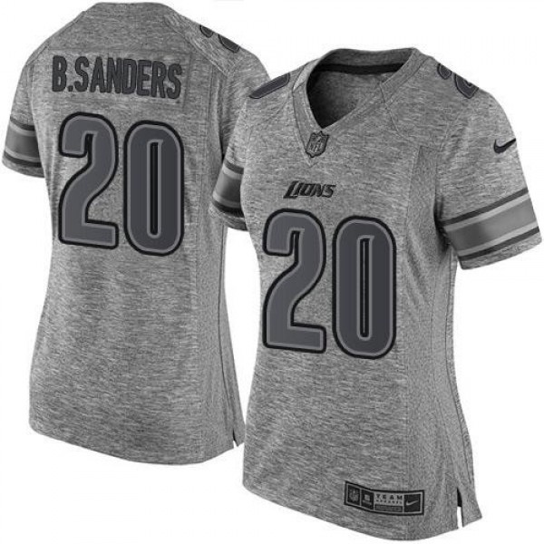 Women's Lions #20 Barry Sanders Gray Stitched NFL Limited Gridiron Gray Jersey