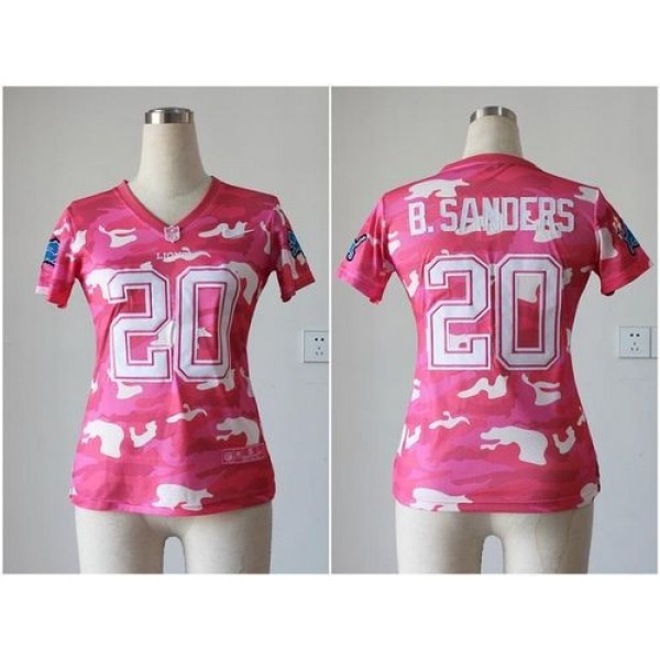 Women's Lions #20 Barry Sanders Pink Stitched NFL Elite Camo Jersey