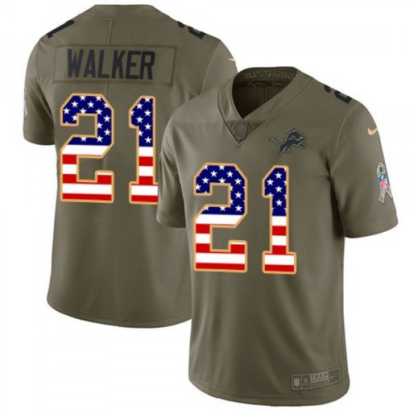 Nike Lions #21 Tracy Walker Olive/USA Flag Men's Stitched NFL Limited 2017 Salute To Service Jersey