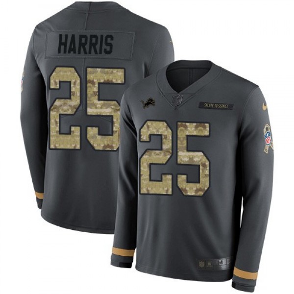 Nike Lions #25 Will Harris Anthracite Salute to Service Men's Stitched NFL Limited Therma Long Sleeve Jersey