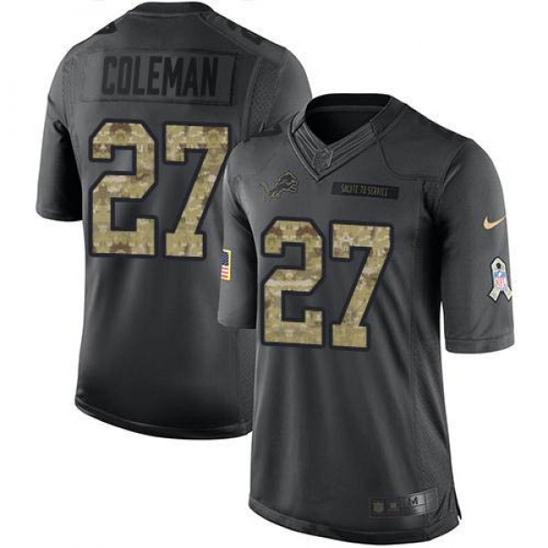 Nike Lions #27 Justin Coleman Black Men's Stitched NFL Limited 2016 Salute To Service Jersey