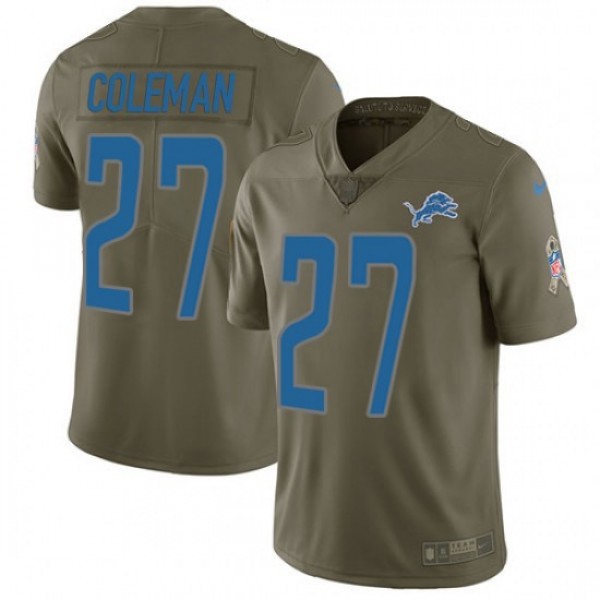 Nike Lions #27 Justin Coleman Olive Men's Stitched NFL Limited 2017 Salute to Service Jersey