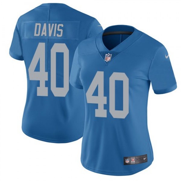 Women's Lions #40 Jarrad Davis Blue Throwback Stitched NFL Vapor Untouchable Limited Jersey