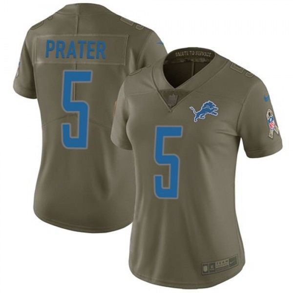 Women's Lions #5 Matt Prater Olive Stitched NFL Limited 2017 Salute to Service Jersey