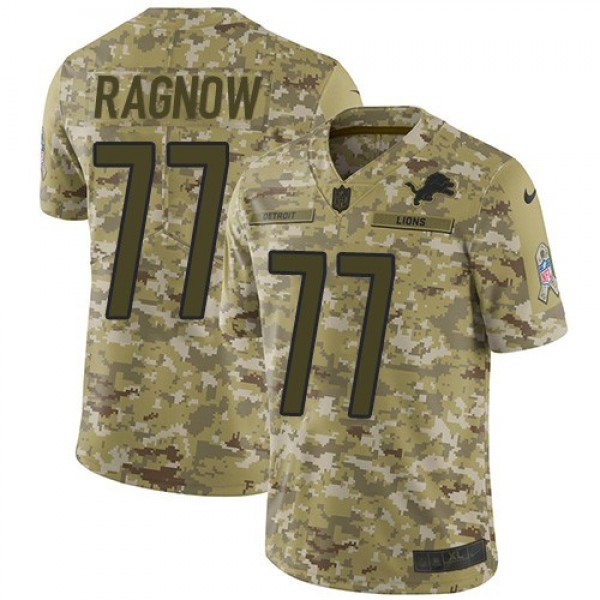 Nike Lions #77 Frank Ragnow Camo Men's Stitched NFL Limited 2018 Salute To Service Jersey