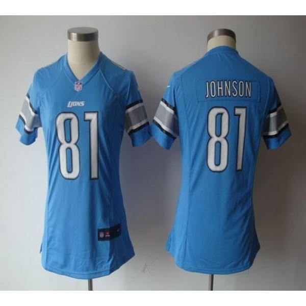 Women's Lions #81 Calvin Johnson Light Blue Team Color NFL Game Jersey