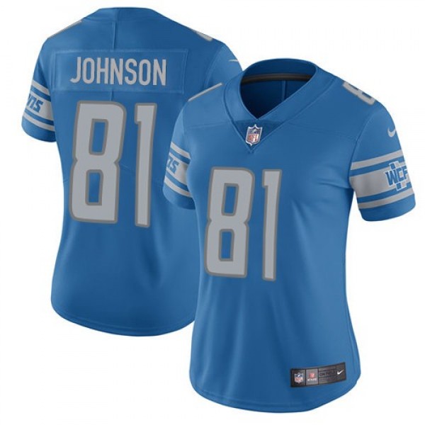 Women's Lions #81 Calvin Johnson Light Blue Team Color Stitched NFL Vapor Untouchable Limited Jersey