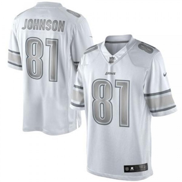 Nike Lions #81 Calvin Johnson White Men's Stitched NFL Limited Platinum Jersey