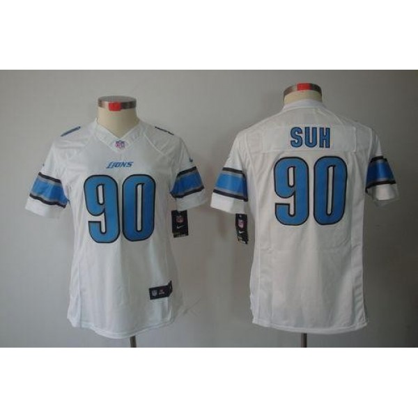 Women's Lions #90 Ndamukong Suh White Stitched NFL Limited Jersey