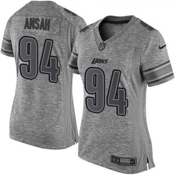 Women's Lions #94 Ziggy Ansah Gray Stitched NFL Limited Gridiron Gray Jersey