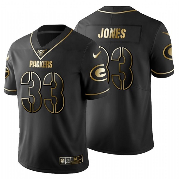 Green Bay Packers #33 Aaron Jones Men's Nike Black Golden Limited NFL 100 Jersey