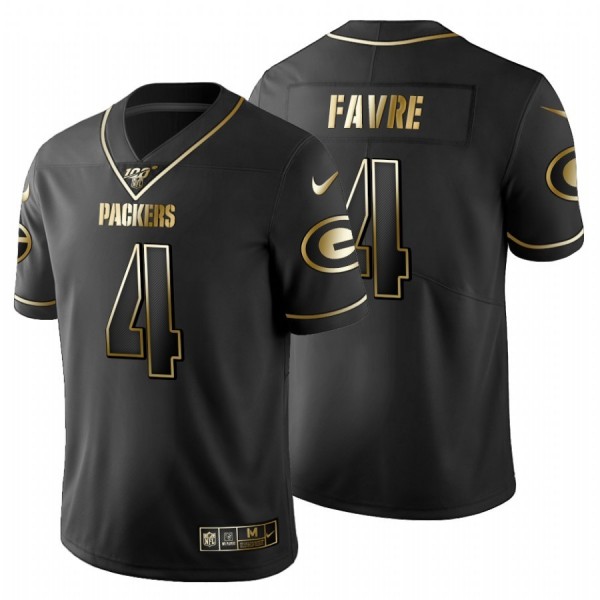 Green Bay Packers #4 Brett Favre Men's Nike Black Golden Limited NFL 100 Jersey