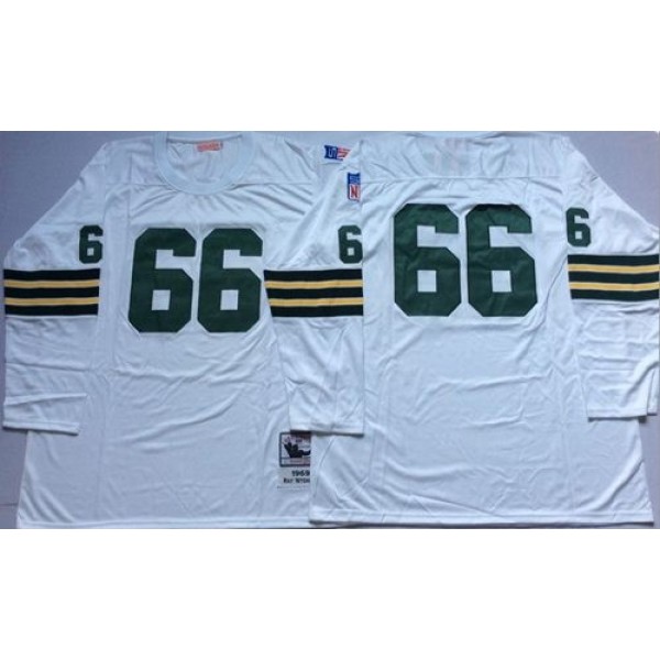 Mitchell And Ness 1969 Packers #66 Ray Nitschke White Throwback Stitched NFL Jersey