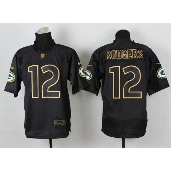 Nike Packers #12 Aaron Rodgers Black Gold No. Fashion Men's Stitched NFL Elite Jersey