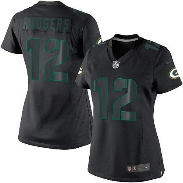 Women's Packers #12 Aaron Rodgers Black Impact Stitched NFL Limited Jersey