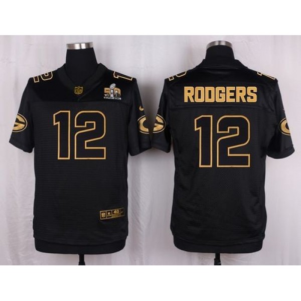 Nike Packers #12 Aaron Rodgers Black Men's Stitched NFL Elite Pro Line Gold Collection Jersey
