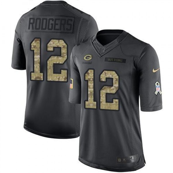 Nike Packers #12 Aaron Rodgers Black Men's Stitched NFL Limited 2016 Salute To Service Jersey