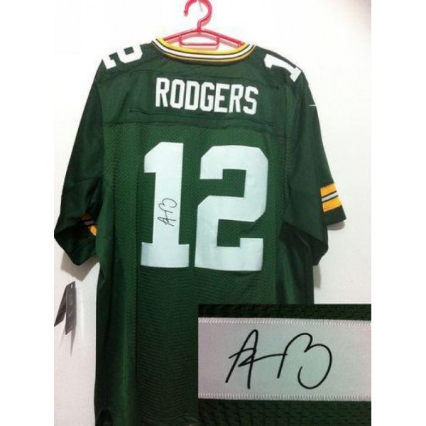 Nike Packers #12 Aaron Rodgers Green Team Color Men's Stitched NFL Elite Autographed Jersey