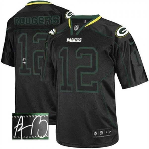 Nike Packers #12 Aaron Rodgers Lights Out Black Men's Stitched NFL Elite Autographed Jersey