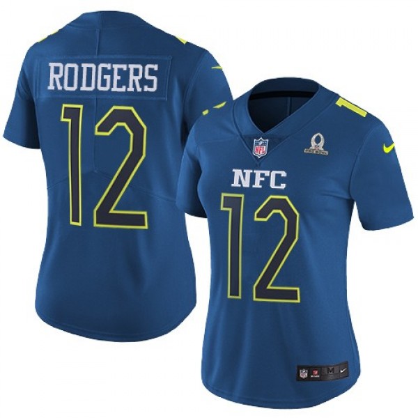 Women's Packers #12 Aaron Rodgers Navy Stitched NFL Limited NFC 2017 Pro Bowl Jersey