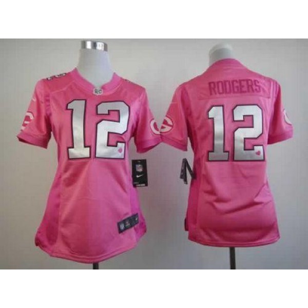 Women's Packers #12 Aaron Rodgers Pink Be Luv'd Stitched NFL Elite Jersey