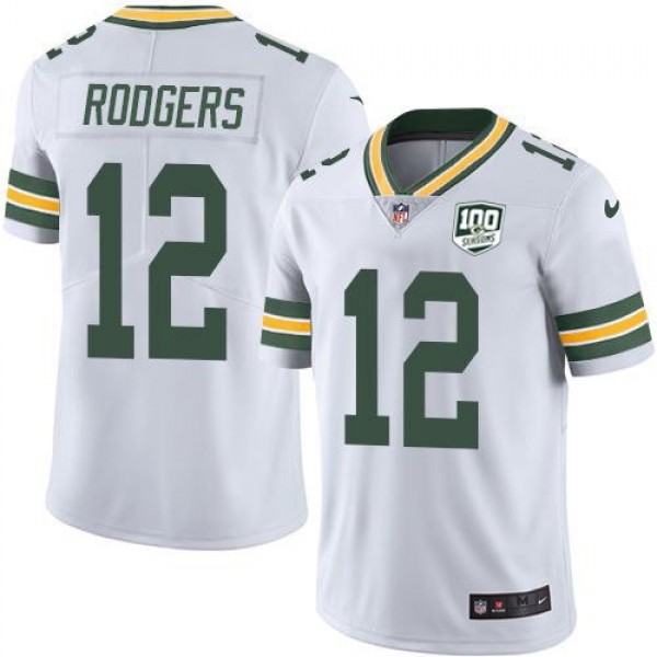 Nike Packers #12 Aaron Rodgers White Men's 100th Season Stitched NFL Vapor Untouchable Limited Jersey