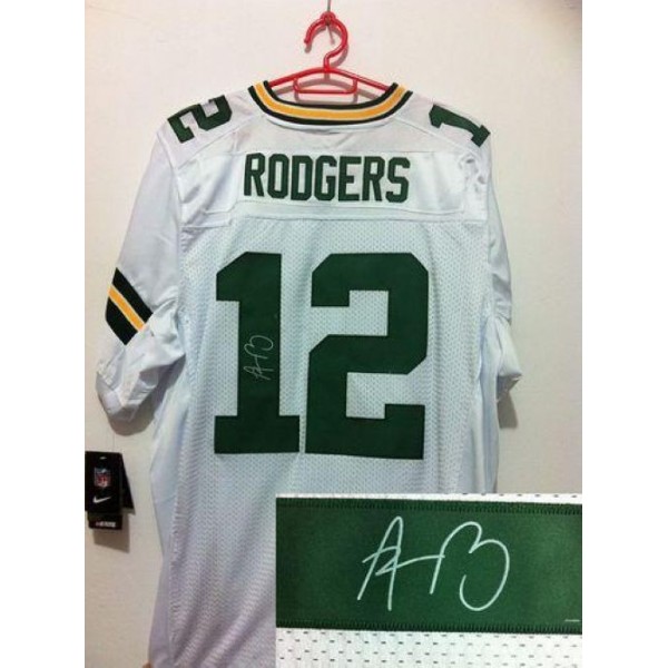 Nike Packers #12 Aaron Rodgers White Men's Stitched NFL Elite Autographed Jersey