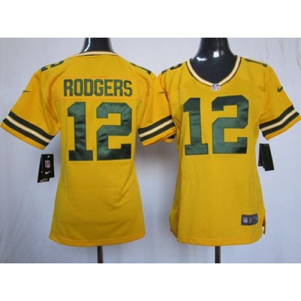 Women's Packers #12 Aaron Rodgers Yellow Alternate Stitched NFL Elite Jersey