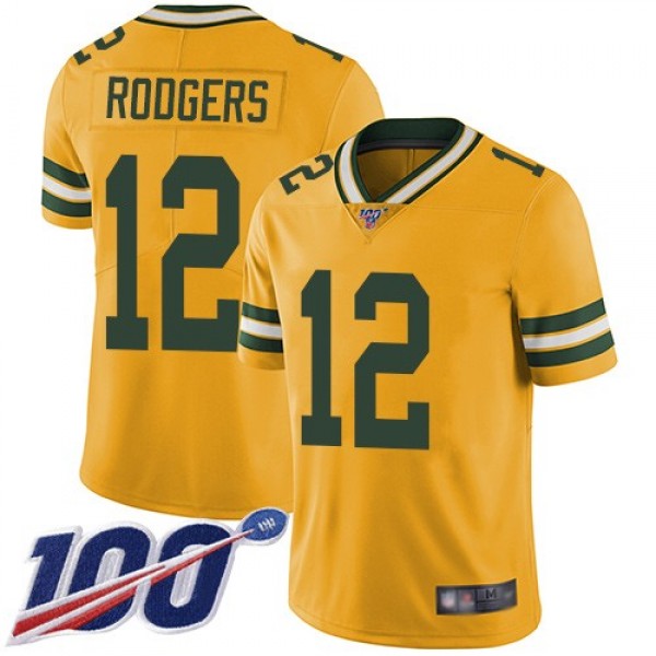 Nike Packers #12 Aaron Rodgers Yellow Men's Stitched NFL Limited Rush 100th Season Jersey