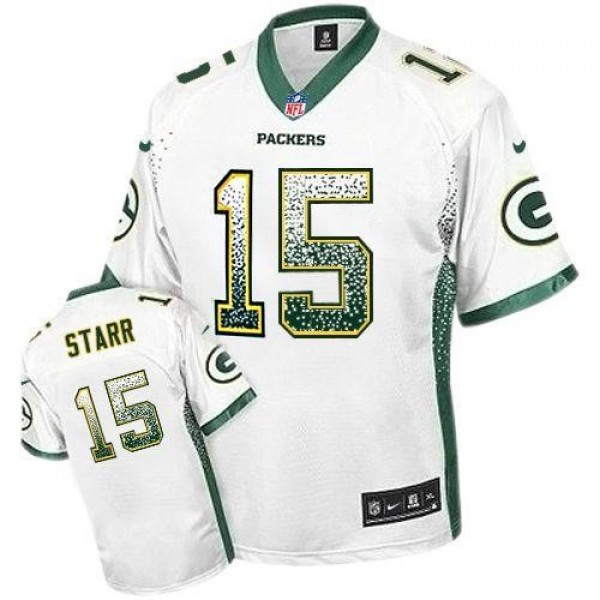 Nike Packers #15 Bart Starr White Men's Stitched NFL Elite Drift Fashion Jersey