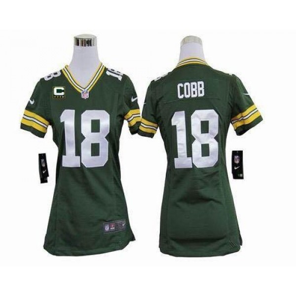 Women's Packers #18 Randall Cobb Green Team Color With C Patch Stitched NFL Elite Jersey
