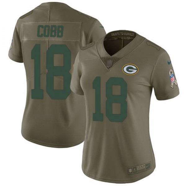 Women's Packers #18 Randall Cobb Olive Stitched NFL Limited 2017 Salute to Service Jersey