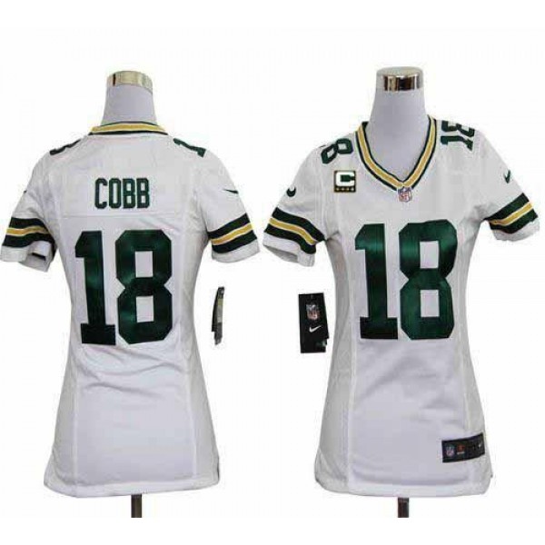 Women's Packers #18 Randall Cobb White With C Patch Stitched NFL Elite Jersey