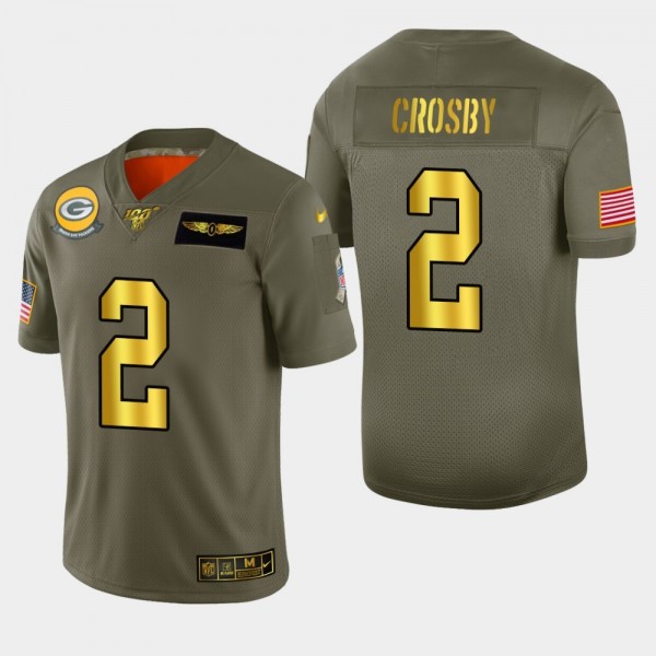 Nike Packers #2 Mason Crosby Men's Olive Gold 2019 Salute to Service NFL 100 Limited Jersey