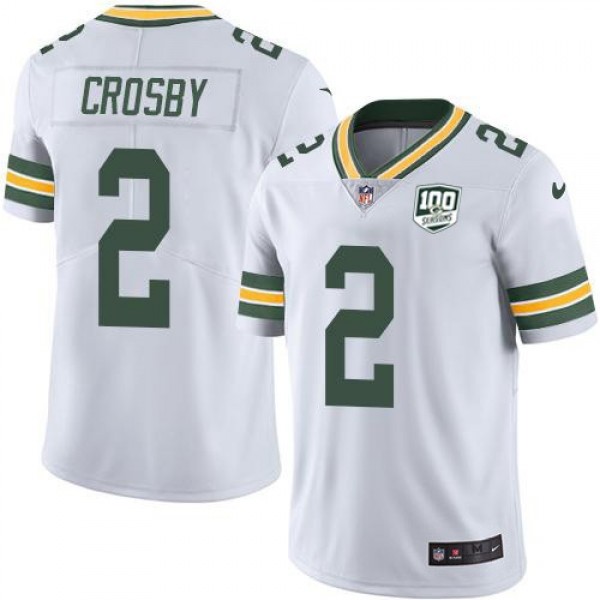 Nike Packers #2 Mason Crosby White Men's 100th Season Stitched NFL Vapor Untouchable Limited Jersey