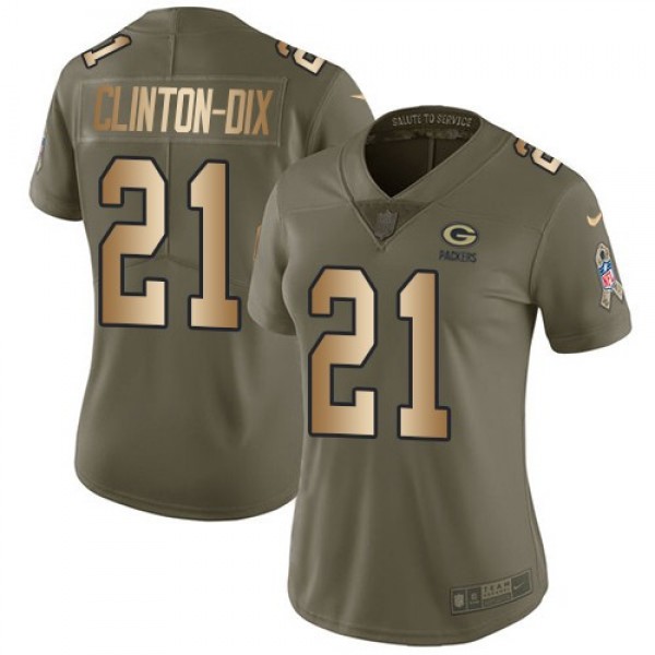 Women's Packers #21 Ha Ha Clinton-Dix Olive Gold Stitched NFL Limited 2017 Salute to Service Jersey