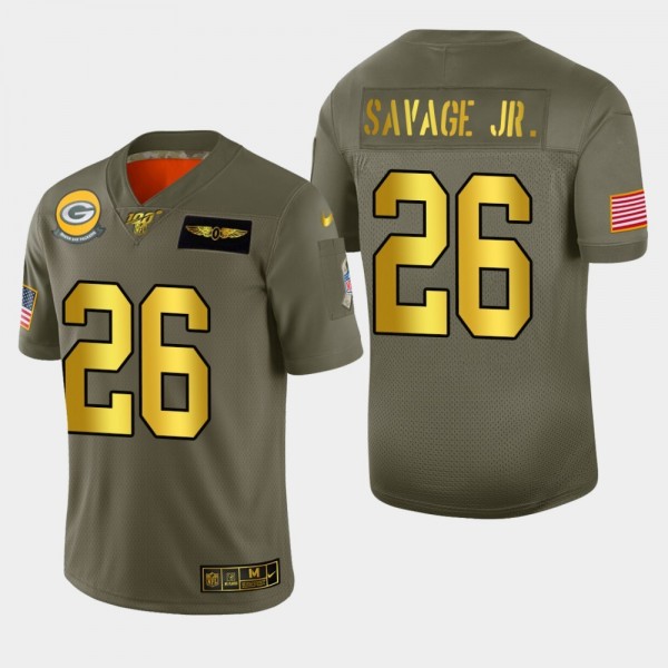 Nike Packers #26 Darnell Savage Jr. Men's Olive Gold 2019 Salute to Service NFL 100 Limited Jersey