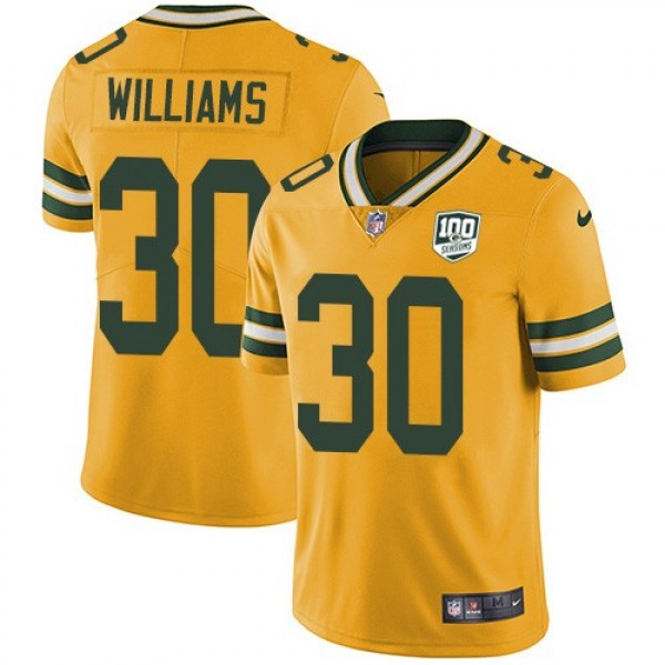 Nike Packers #30 Jamaal Williams Yellow Men's 100th Season Stitched NFL Limited Rush Jersey