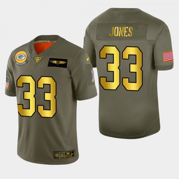 Nike Packers #33 Aaron Jones Men's Olive Gold 2019 Salute to Service NFL 100 Limited Jersey